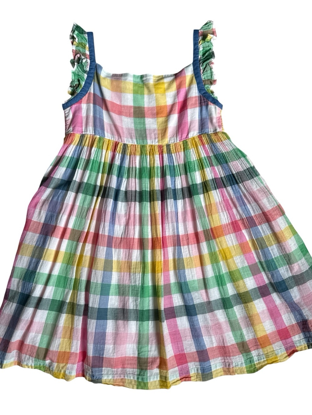 Mini Boden Colorful Plaid Sundress with Ruffle Straps 9-10y